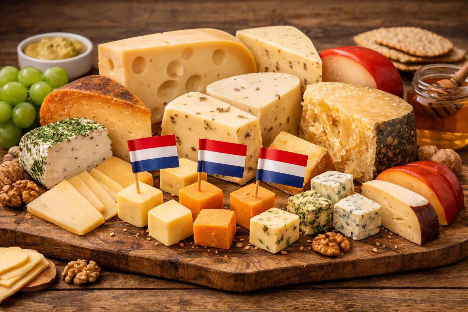 Smakelijke selectie Hollandse kazen met vlaggetjes